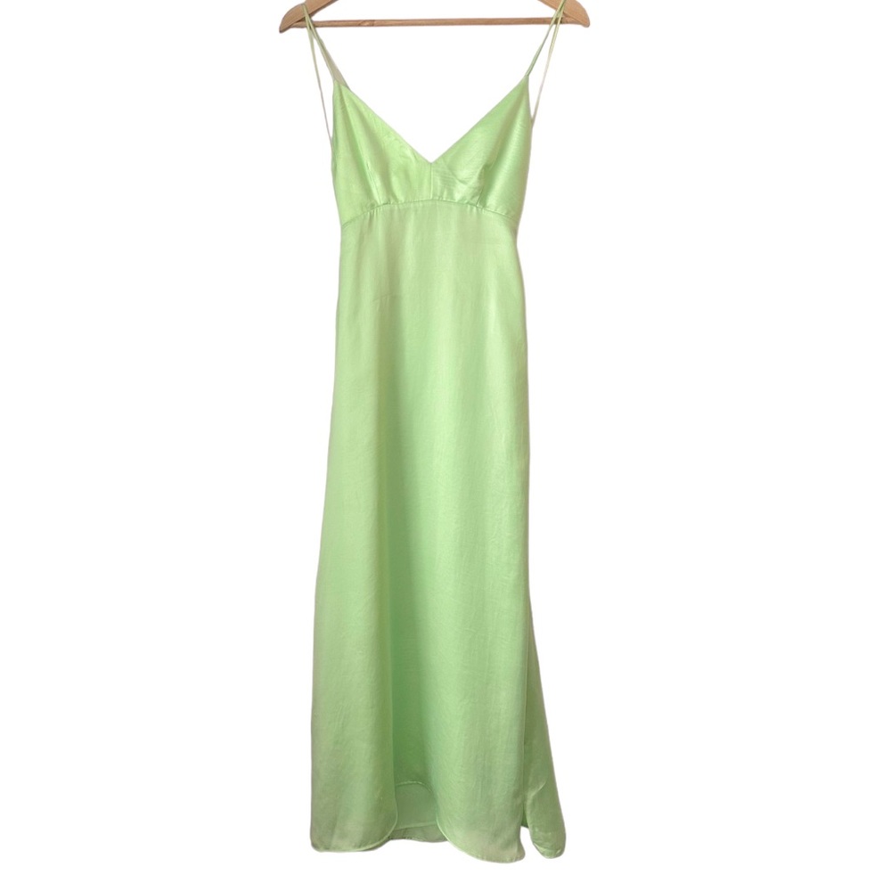 Zara Green Slip Dress Spaghetti Strap V-Neck